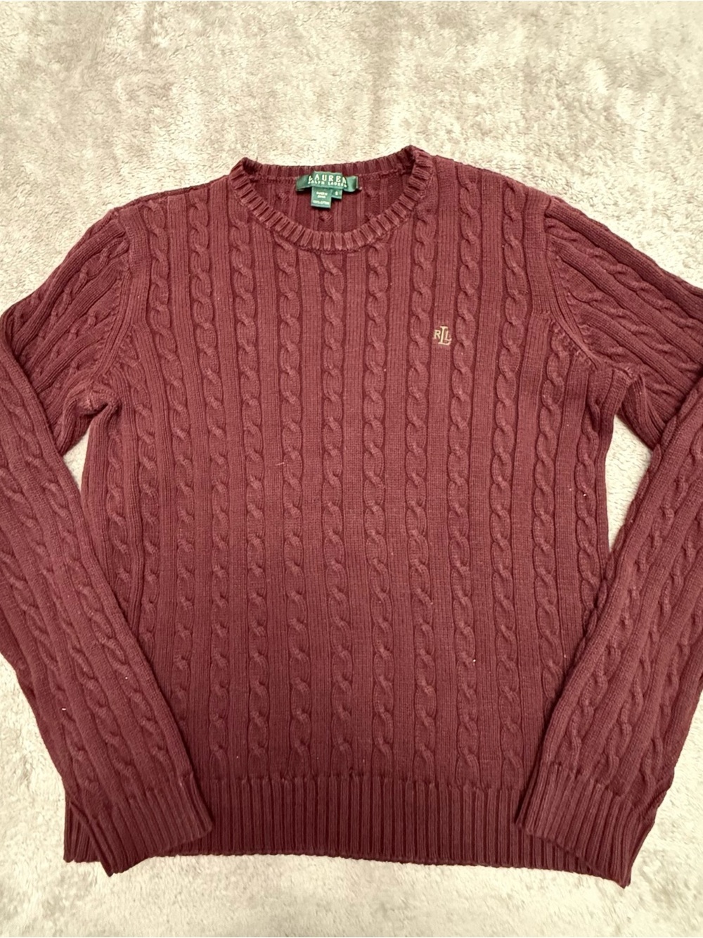Lauren Ralph Lauren Chunky Cable Knit Sweater Women S Burgundy LRL Monogram